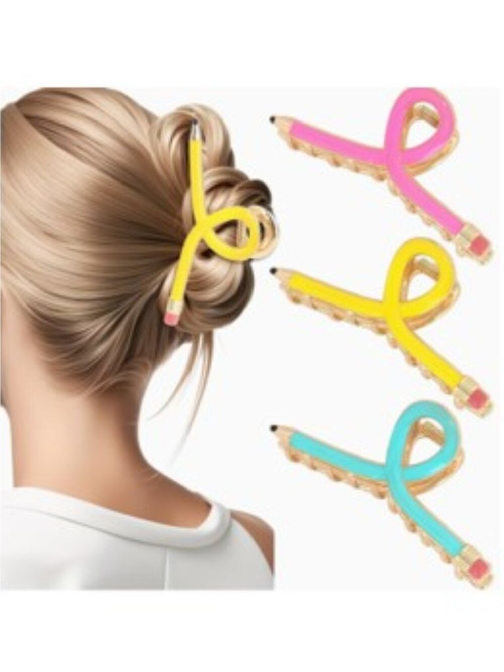 Aqua Teacher Pencil Metal Hair Claw Clip (BRAND-NEW & SO CUTE!)
